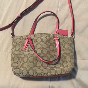 💕Coach Pink and Tan mini Kelsey satchel #F57830
